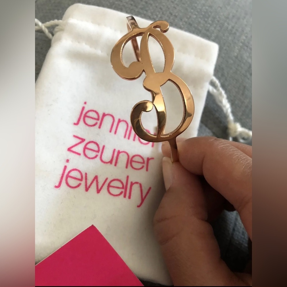 “B” Jennifer Zeuner Jewelry Rose Gold XL Initial Bangle Bracelet